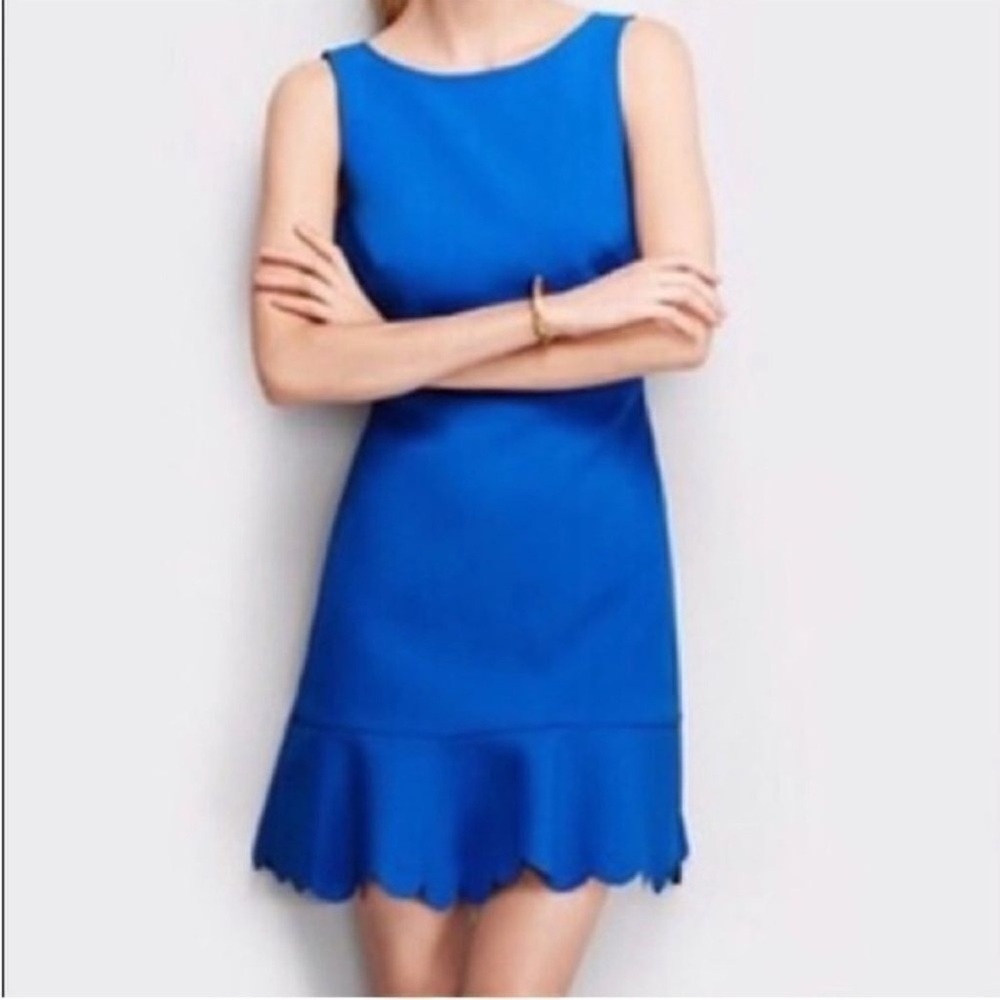 J.Crew Solid Blue Scalloped Drop Hem Flounce Dres… - image 2
